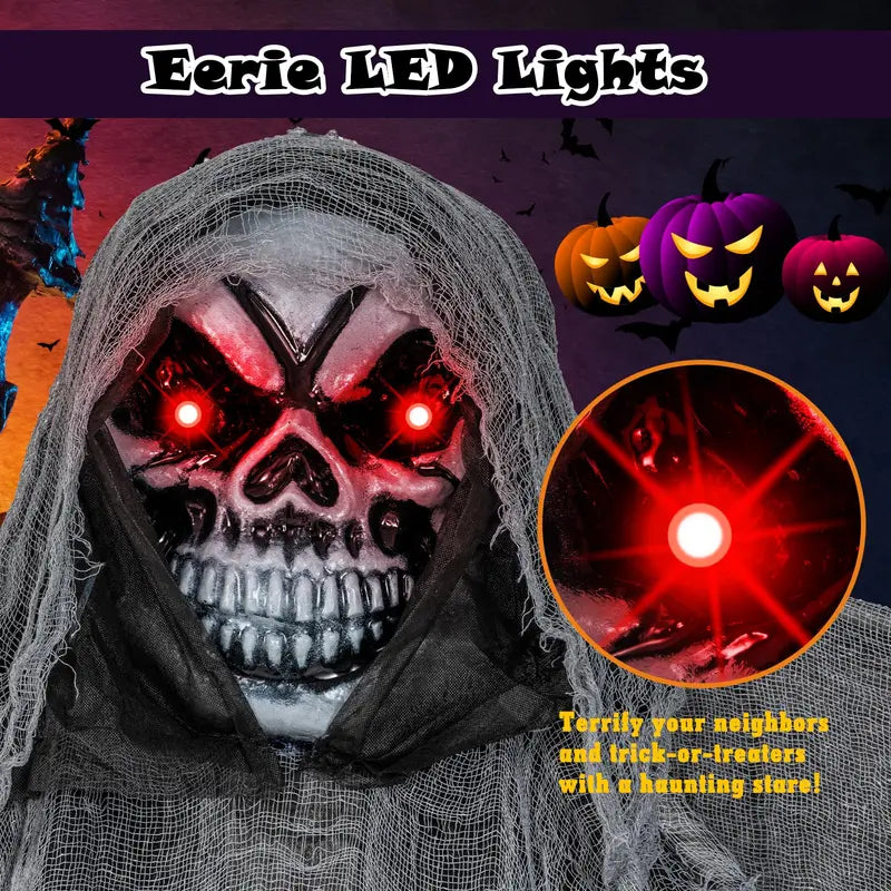 Spooky Hanging Halloween Skeleton Ghost (12.1 Ft) with Animated Red Eyes & Sound Effects
