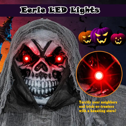 Spooky Hanging Halloween Skeleton Ghost (12.1 Ft) with Animated Red Eyes & Sound Effects