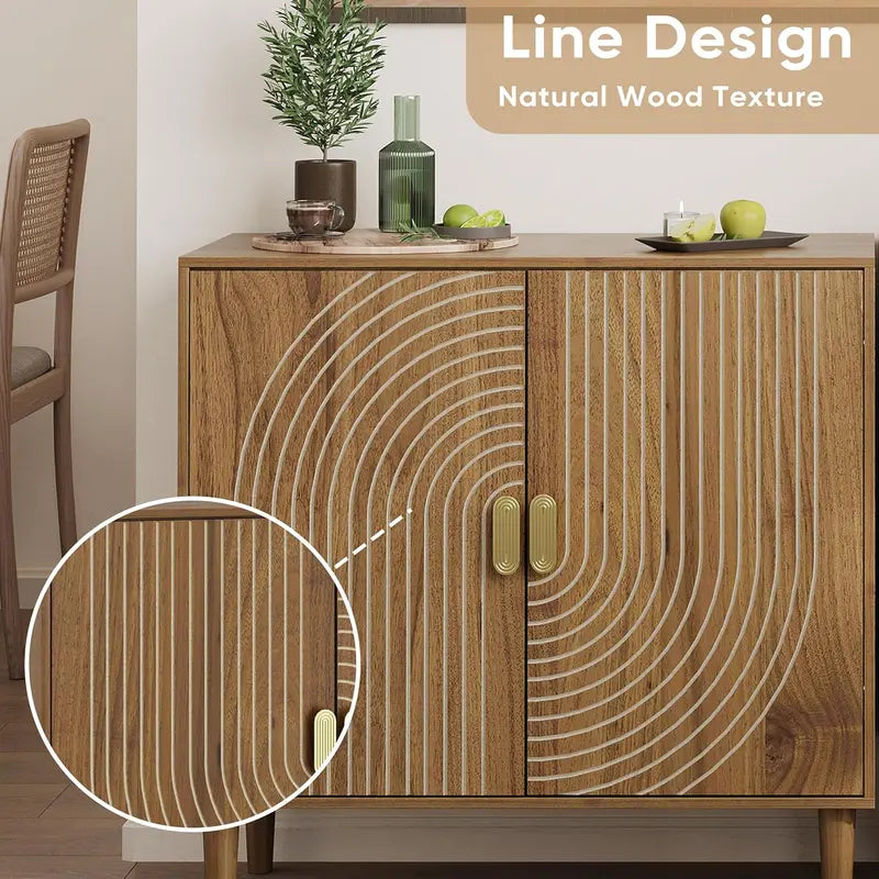 Walnut-Finish Sideboard â€?Freestanding Dining Cabinet with Built-In Cable Management
