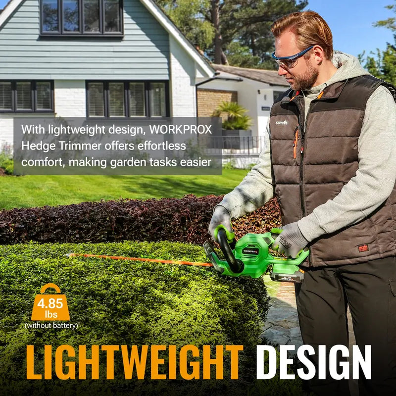 WORKPROX 20V 22-Inch Dual-Action Hedge Trimmer â€?3/4-Inch Cutting Capacity for Clean Branch Removal