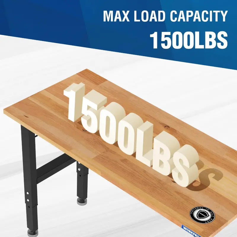 WORKPRO 48â€?x 22â€?Heavy-Duty Adjustable Workbench â€?1500-LB Load, Hardwood Surface