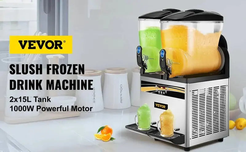VEVOR 15L×2 Commercial Margarita Machine â€?1000W Dual-Tank Slushie Maker for Frozen Drinks & Smoothies