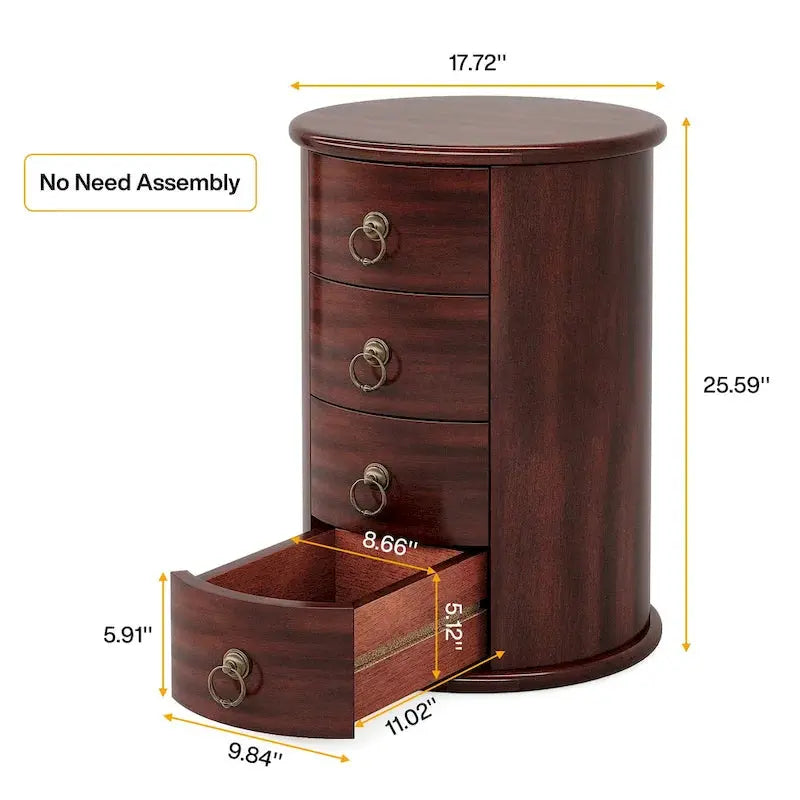 Vintage-Inspired Solid Wood End Table â€?No-Assembly Round Side Table with Hidden Drawer