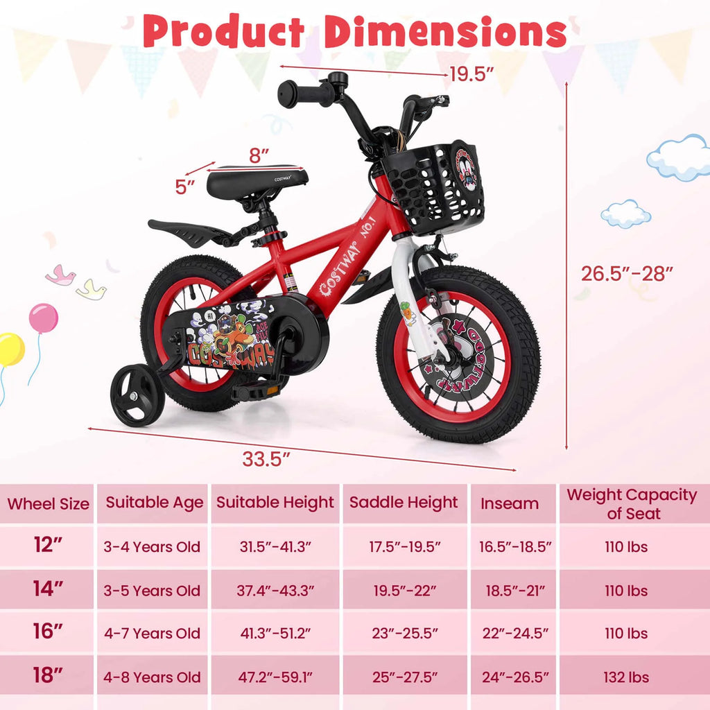 Costway 16" Kid'S Bike for 4 - 7 with Height - Adjustable Handlebar & Saddle Handbrake Blue