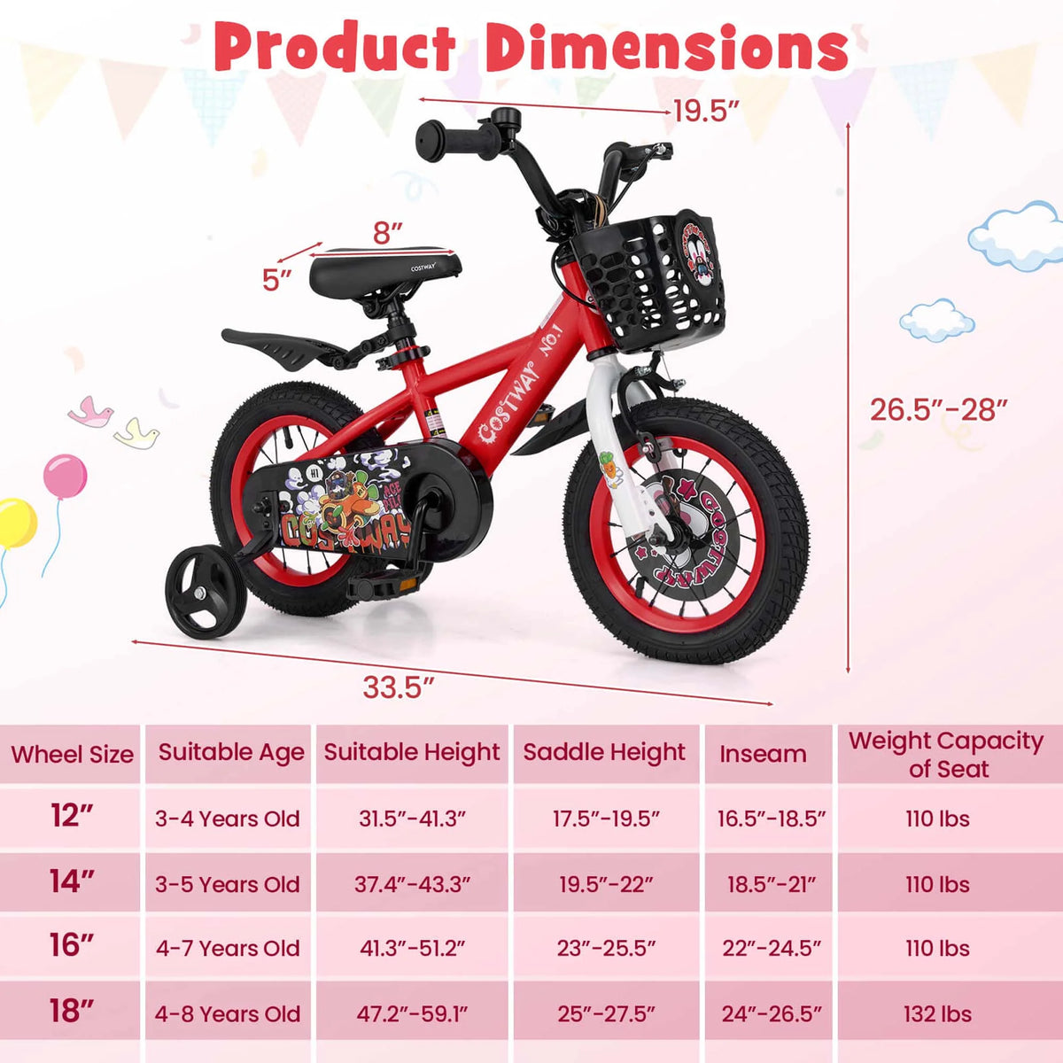 Costway 16" Kid'S Bike for 4 - 7 with Height - Adjustable Handlebar & Saddle Handbrake Blue