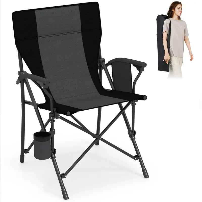 Sturdy Portable Lawn Chair with Padded Armrests, Cup Holder & 350-Pound Support