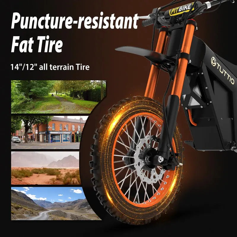 Tuttio Soleil01 2000W Electric Dirt Bike â€?48V/21Ah, 37 MPH Full-Suspension E-Motorcycle (12â€?& 14â€?Tires)