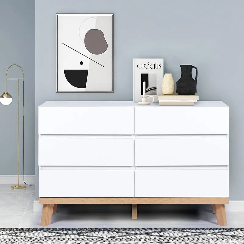 YIGOBUY White Dresser for Bedroom 6 Drawer Double Dresser Chest of Drawers Large Storage Cabinet White Dresser for Bedroom, Living Room, Hallway (White)