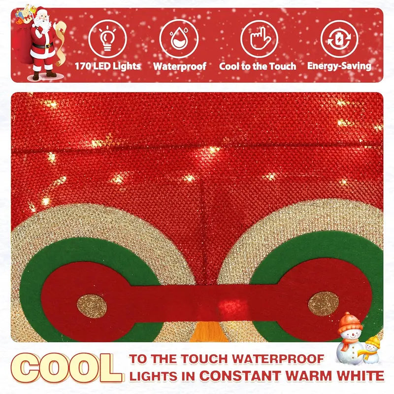 VEIKOU 5FT Outdoor Christmas Train Set with 170 LED Lights, Green & Red, Alloy Steel, Holiday Yard Decoration