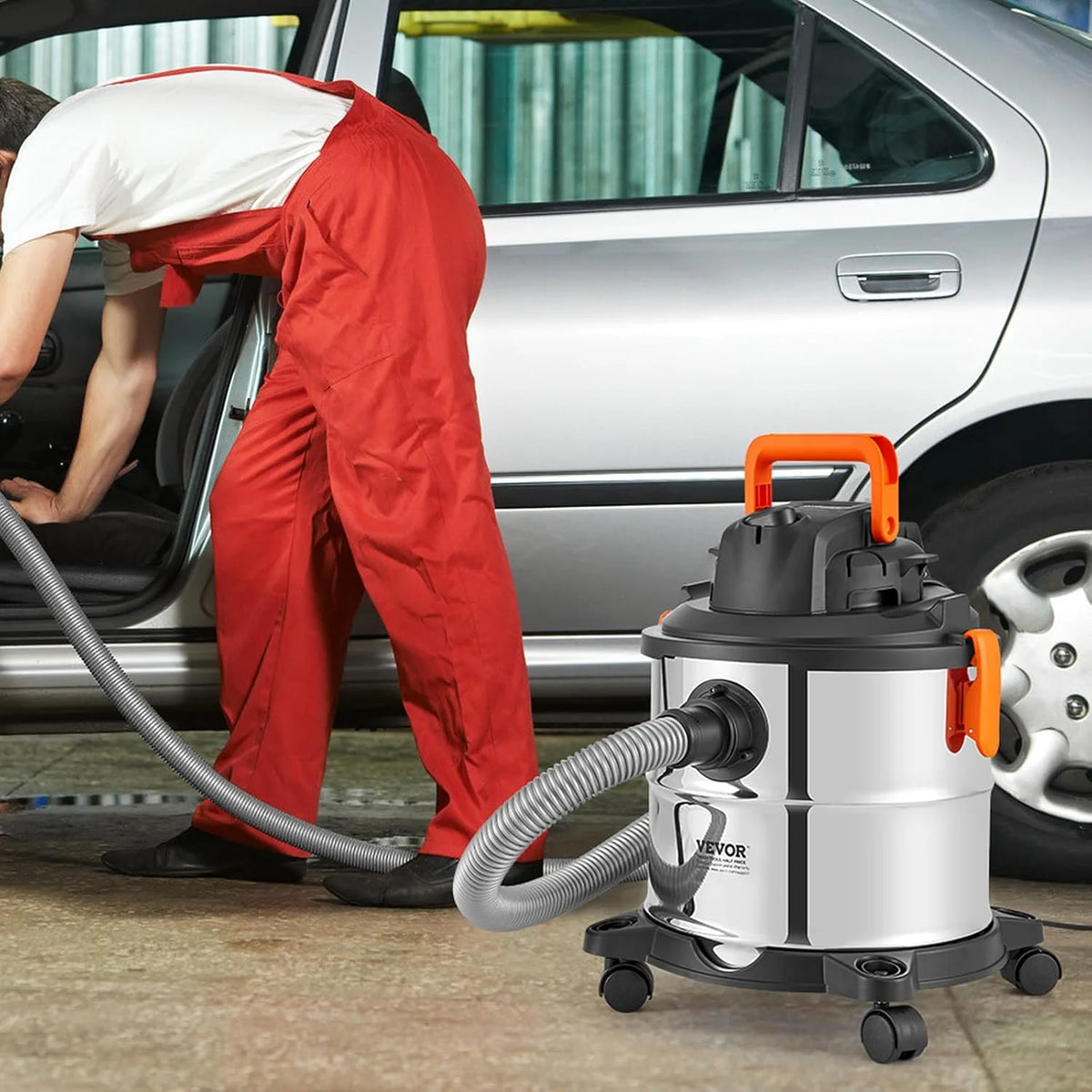 Stainless Steel Wet Dry Shop Vacuum, 5.5 Gallon 6 Peak HP Wet/Dry Vac, Powerful Suction with Blower Function W/Attachment 2 - in - 1 Crevice Nozzle, Small Vac Perfect for Carpet Debris, Pet Hair
