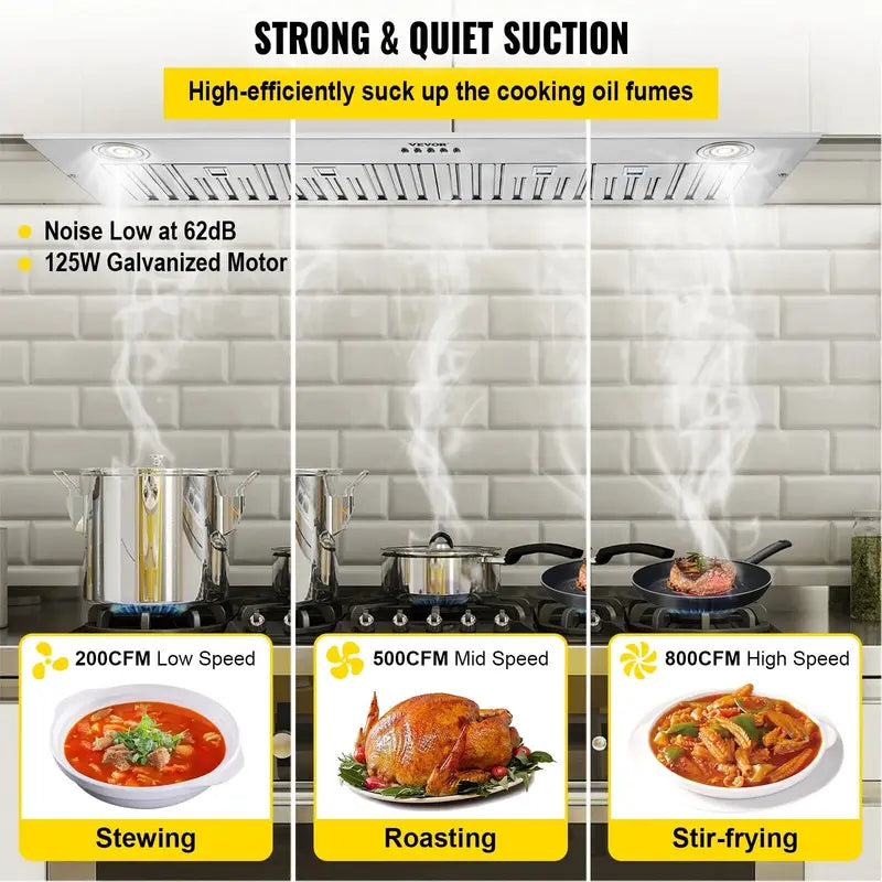 ZGBY 30â€?Built-In/Insert Range Hood 800Cfm 3-Speed Exhaust Fan Kitchen Stove