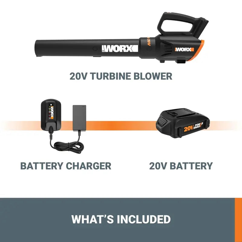 Worx 20V Turbine Leaf Blower â€?Two-Speed Cordless Yard Cleanup Tool