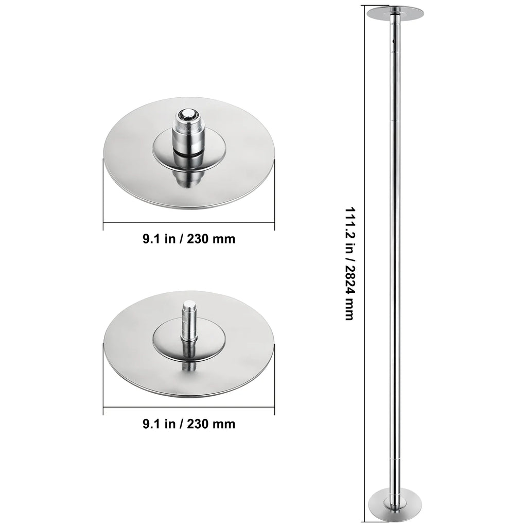 KFFKFF Expert Dance Pole, Rotating and Stationary Dance Pole Set, Detachable Portable Pole, 45mm Robust Stainless Steel Pole, Fitness Pole with Adjustable Height, Suitable for Workout Home, Silver