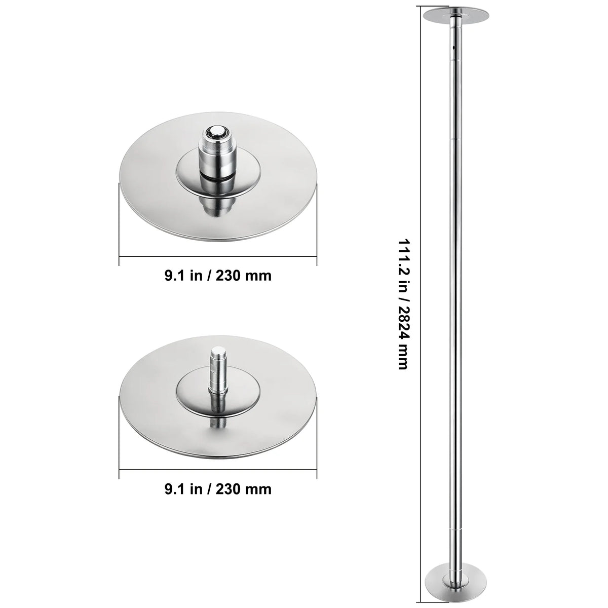 KFFKFF Expert Dance Pole, Rotating and Stationary Dance Pole Set, Detachable Portable Pole, 45mm Robust Stainless Steel Pole, Fitness Pole with Adjustable Height, Suitable for Workout Home, Silver