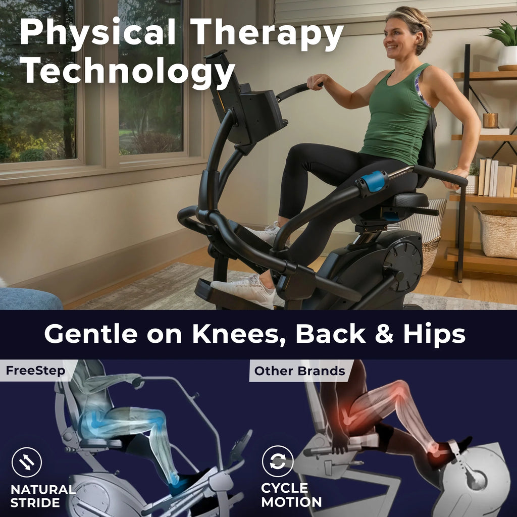 Freestep LT7 Recumbent Cross Trainer Stepper - Zero - Impact Exercise W/Patented Physical Therapy Stride Technology; LCD Console W/21 Programs, Bluetooth HRM Compatible; Free App W/Trainer - LED Workouts