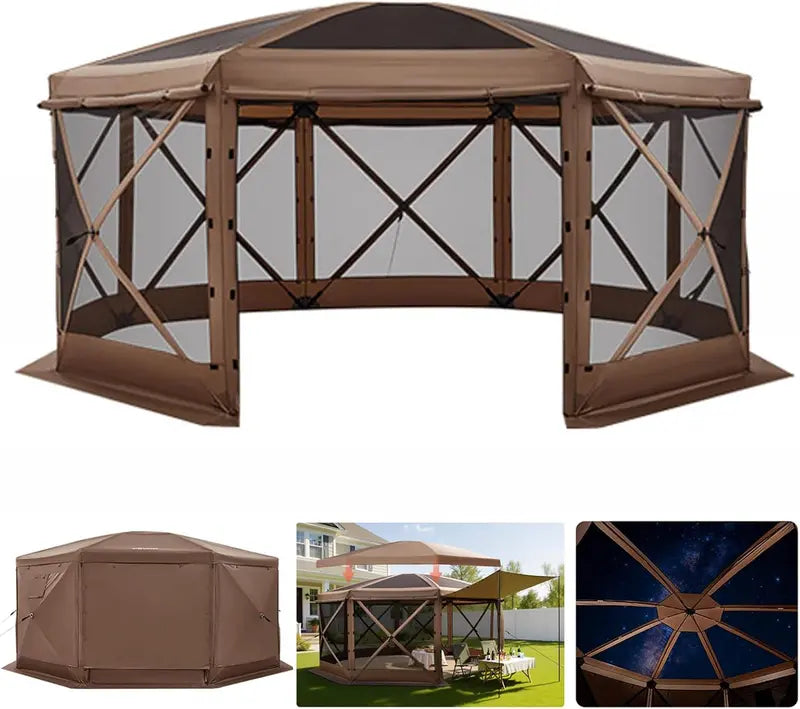 VEVOR 12×12 ft Hexagonal Pop-Up Canopy Shelter with Ventilated Mesh Windows and Compact Carry Bag