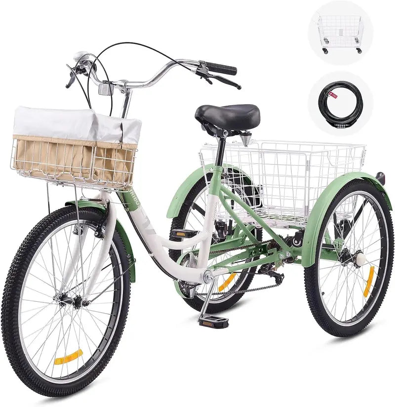 Viribus 7-Speed Adult Tricycle â€?24â€?Three-Wheeled Cruiser with Front Basket, Rear Rack, and Comfort Frame