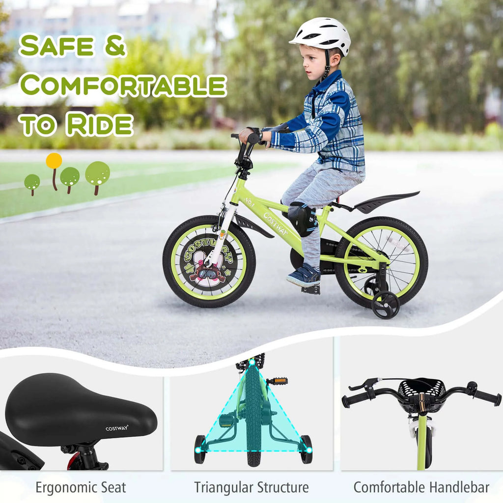 Costway 16" Kid'S Bike for 4 - 7 with Height - Adjustable Handlebar & Saddle Handbrake Blue