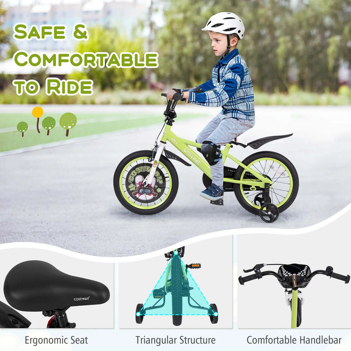 Costway 16" Kid'S Bike for 4 - 7 with Height - Adjustable Handlebar & Saddle Handbrake Blue