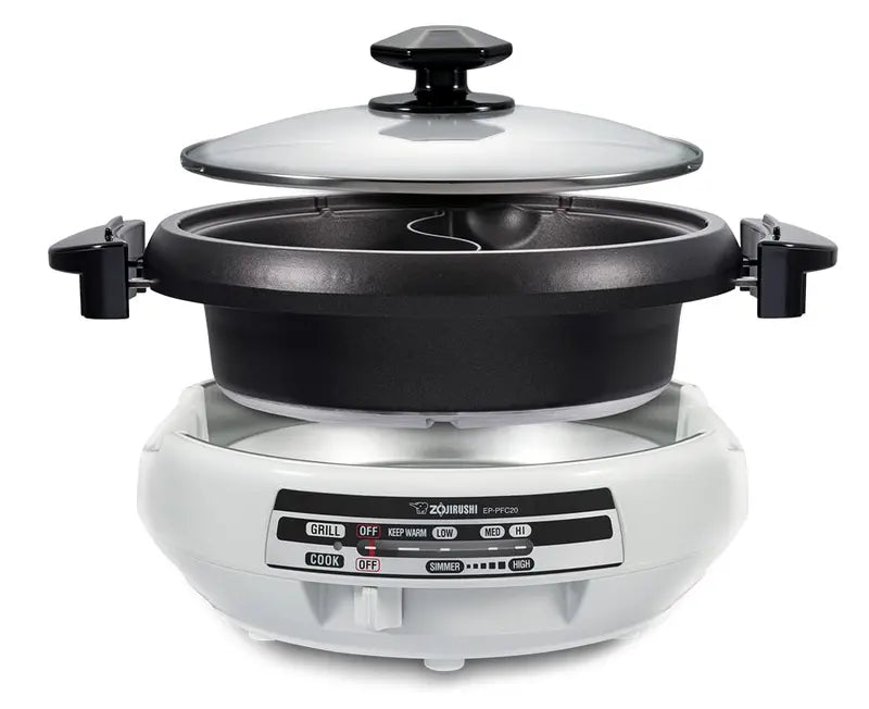 Zojirushi EP-PFC20HA Gourmet d'Expert Electric Skillet, Dual Hot Pot & Griddle, Tempered Glass Lid, Adjustable Temperature, Gray