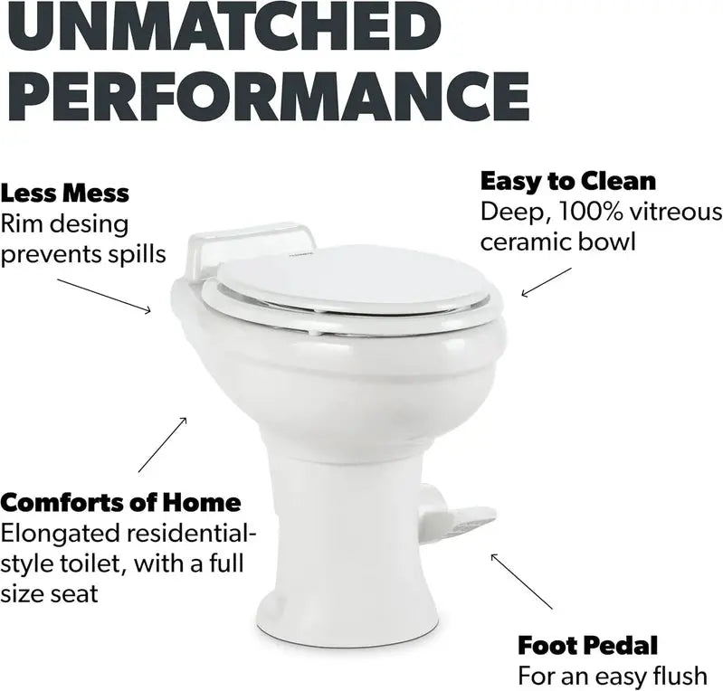 Standard-Height RV Toilet â€?320 Series, White Ceramic Design