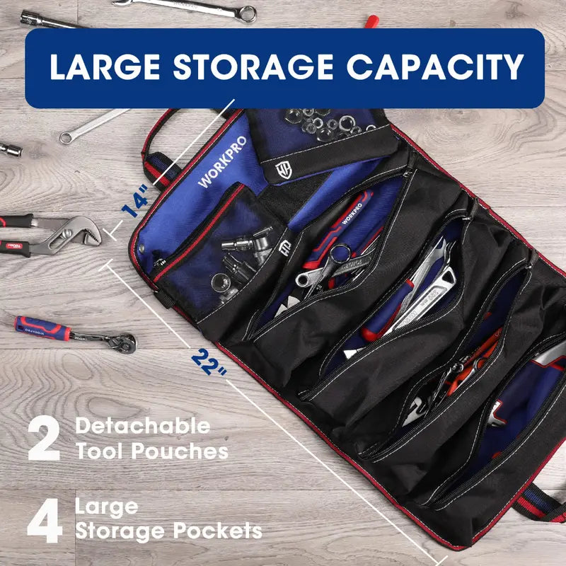WORKPRO Heavy-Duty Rolling Tool Organizer â€?6-Pocket Roll-Up Bag with Detachable Pouches