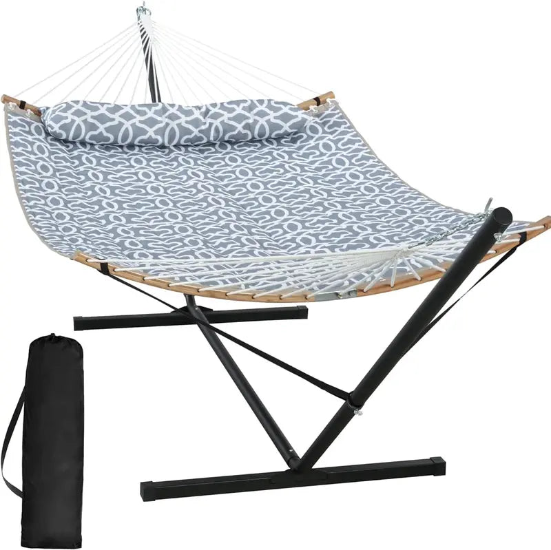 SUNCREAT Double Hammock with Stand â€?Two-Person Portable Hammock with Curved Spreader Bar