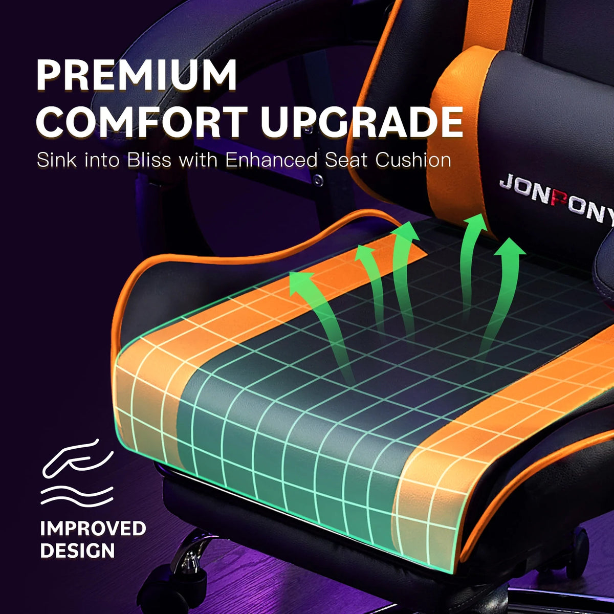 JONPONY Big and Tall Gaming Chair, Ergonomic Design, Gamer Chair PU Leather with Footrest and Lumbar Support, High Back Office Chair Support 8 Hours Long Sitting, Computer Chair, Black Grey