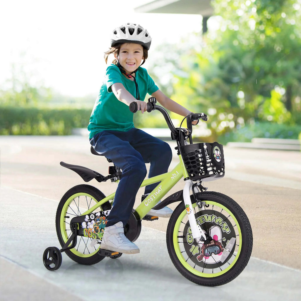 Costway 16" Kid'S Bike for 4 - 7 with Height - Adjustable Handlebar & Saddle Handbrake Blue