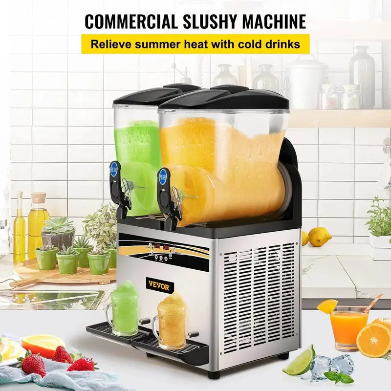 VEVOR 15L×2 Commercial Margarita Machine â€?1000W Dual-Tank Slushie Maker for Frozen Drinks & Smoothies