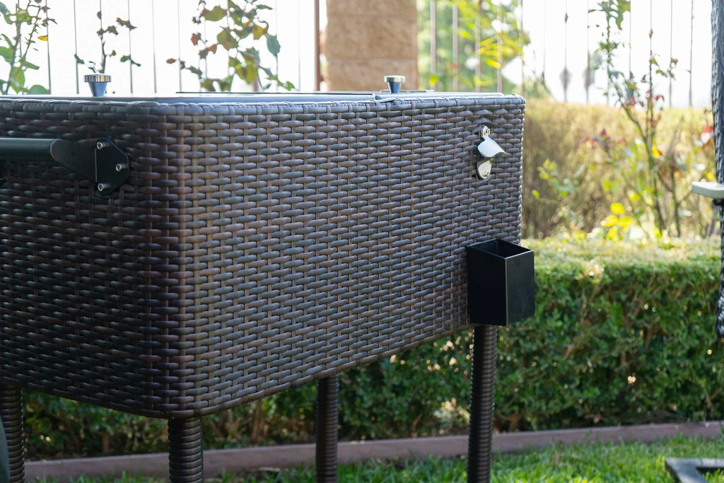 Permasteel 80 - QT Wicker Outdoor Patio Cooler, Hand - Woven Wicker Cooler Cart, Rolling Cooler on Wheels with Handle, Brown