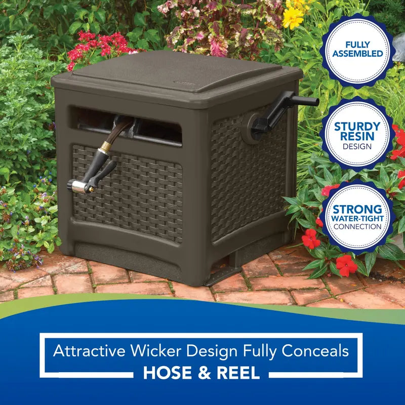 Suncast 225 ft. Smart Trak Wicker Garden Hose Reel Guide and Hideaway, Java Brown