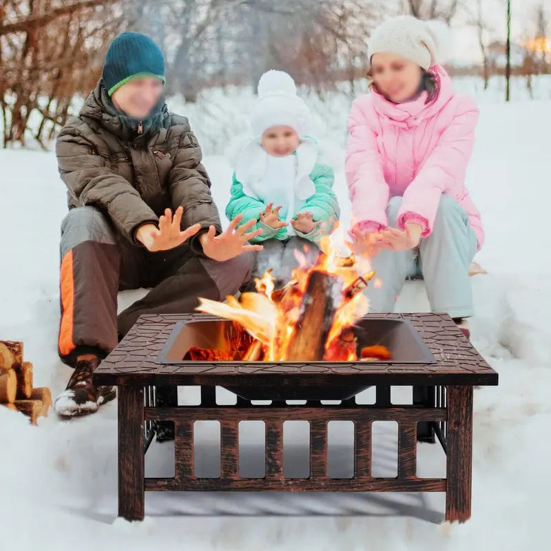 Yaheetech 32-Inch Square Fire Pit Table â€?Multifunctional Outdoor Heating Unit for Patios, Gardens, Camping & Picnics