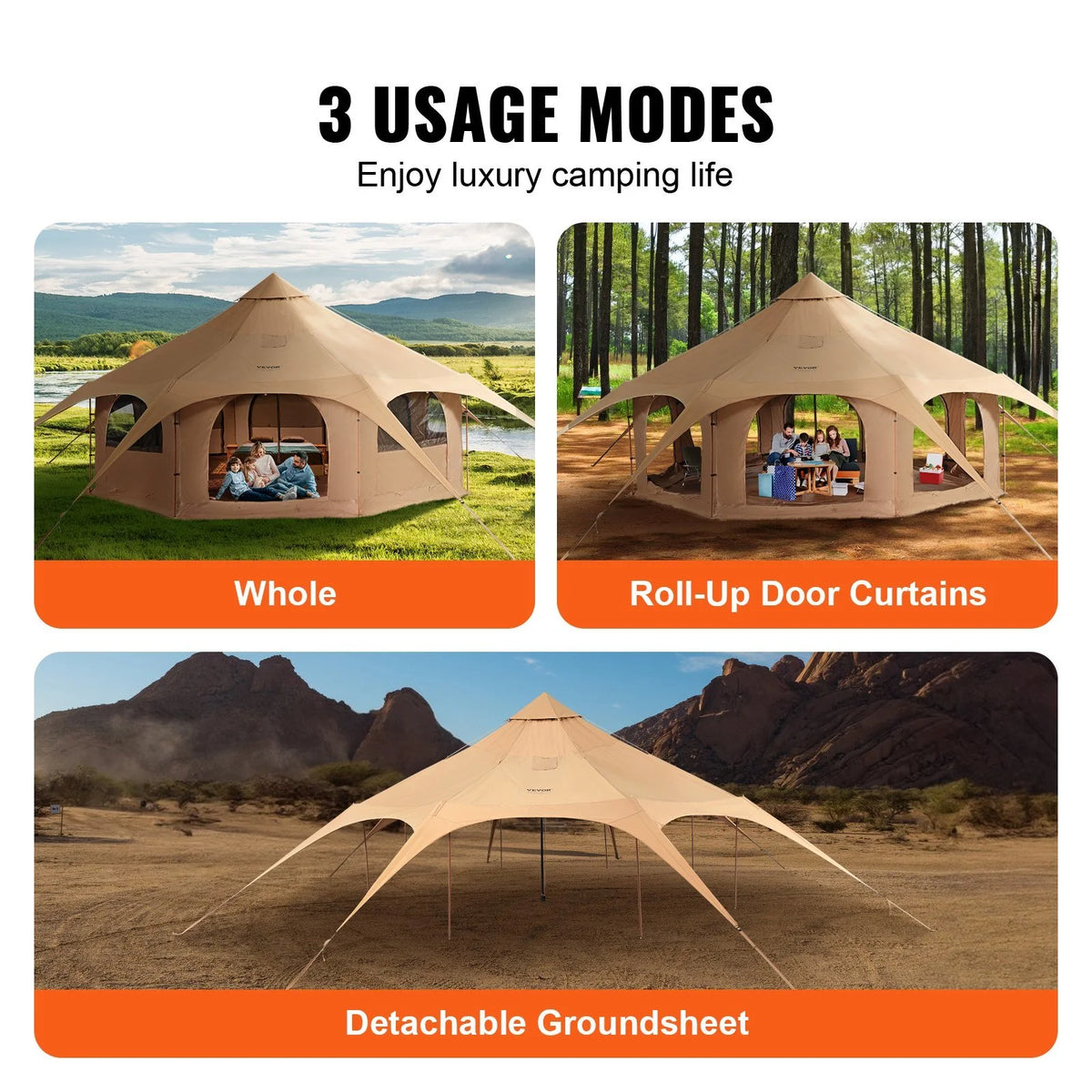 Heavy - Duty 16.4ft Canvas Bell Tent - 4 Season Camping Tent with Stove Jack, Spacious for 8, Outdoor Party & Hunting
