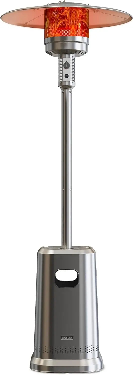 Stainless Steel Patio Heater with Table Design, 50,000 BTU, Safety System, Wheels, for Home & Commercial Use