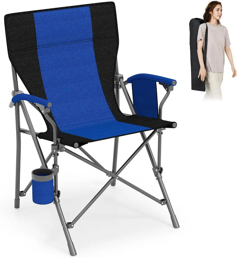 Sturdy Portable Lawn Chair with Padded Armrests, Cup Holder & 350-Pound Support