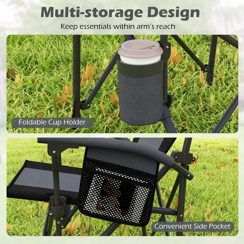Sturdy Portable Lawn Chair with Padded Armrests, Cup Holder & 350-Pound Support