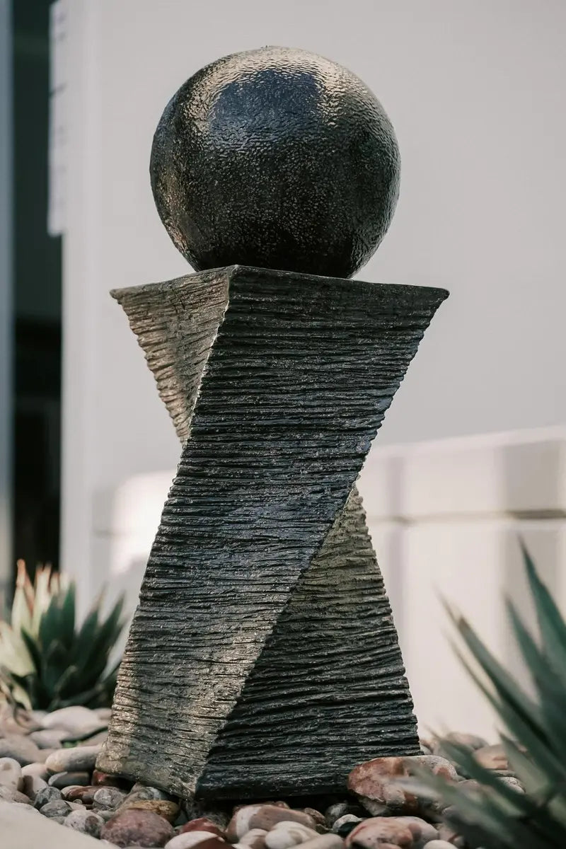XBrand Zen Ball Indoor/Outdoor Water Fountain â€?30-Inch Black Swirl Sphere Sculpture