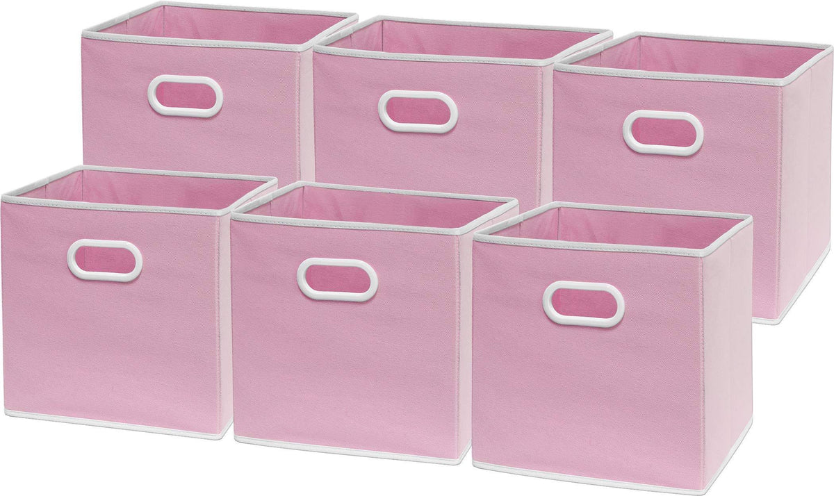 6 Pack - Simplehouseware Cube Baskets with Handles, Pink
