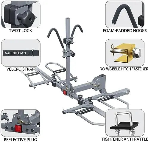 WILDROAD 2-Bike Hitch Rack, Wobble-Free Smart Tilting, Foldable, 180 lbs Capacity, Fits 2â€?Receiver, E-Bike & Fat Tire Compatible