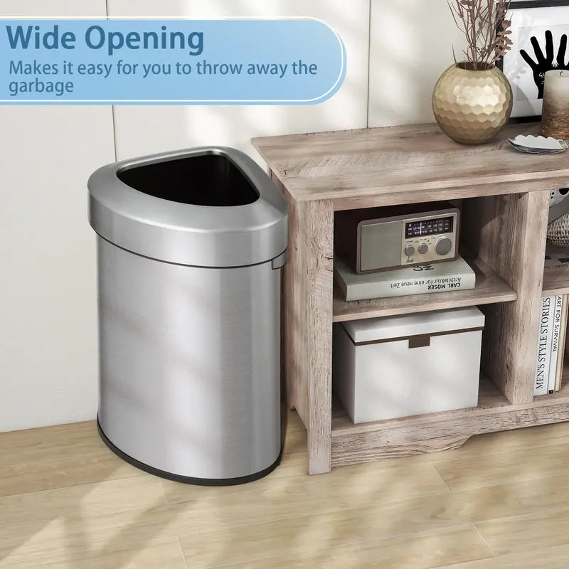 Stainless Steel Triangular Corner Trash Can â€?16-Gallon (60L) with Lid