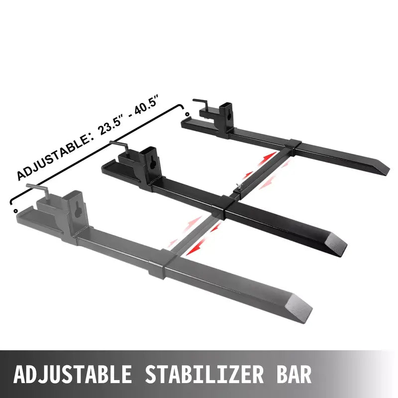 Vevor 43â€?Clamp On Pallet Forks with Adjustable Bar, 1500lb Capacity, Heavy Duty Steel for Tractors