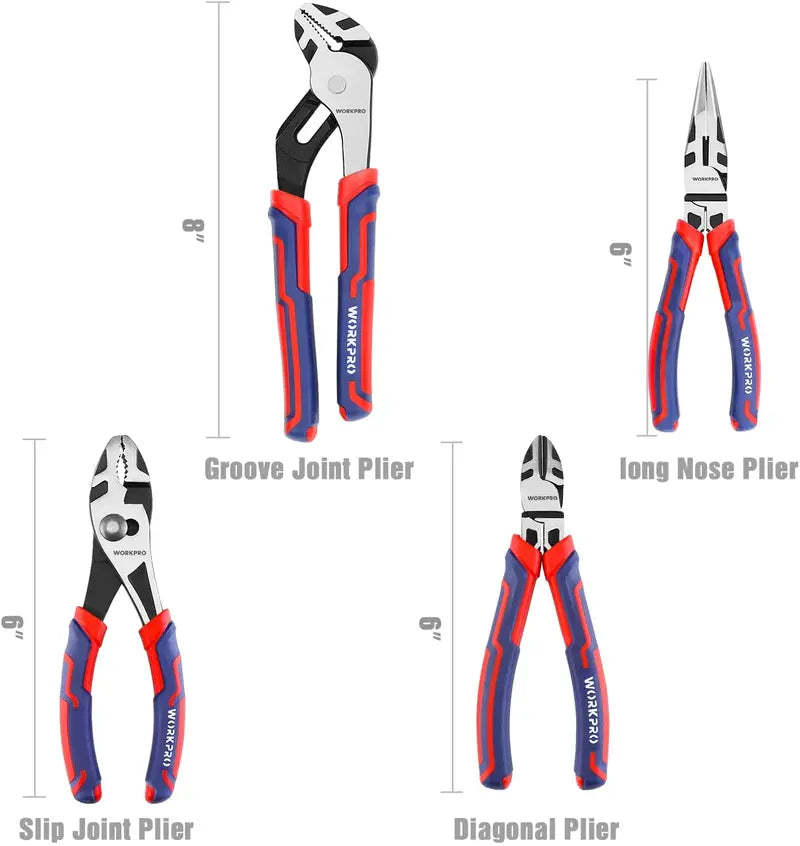 WORKPRO Premium CR-V Pliers Set â€?4-Piece Durable Construction Tool Collection