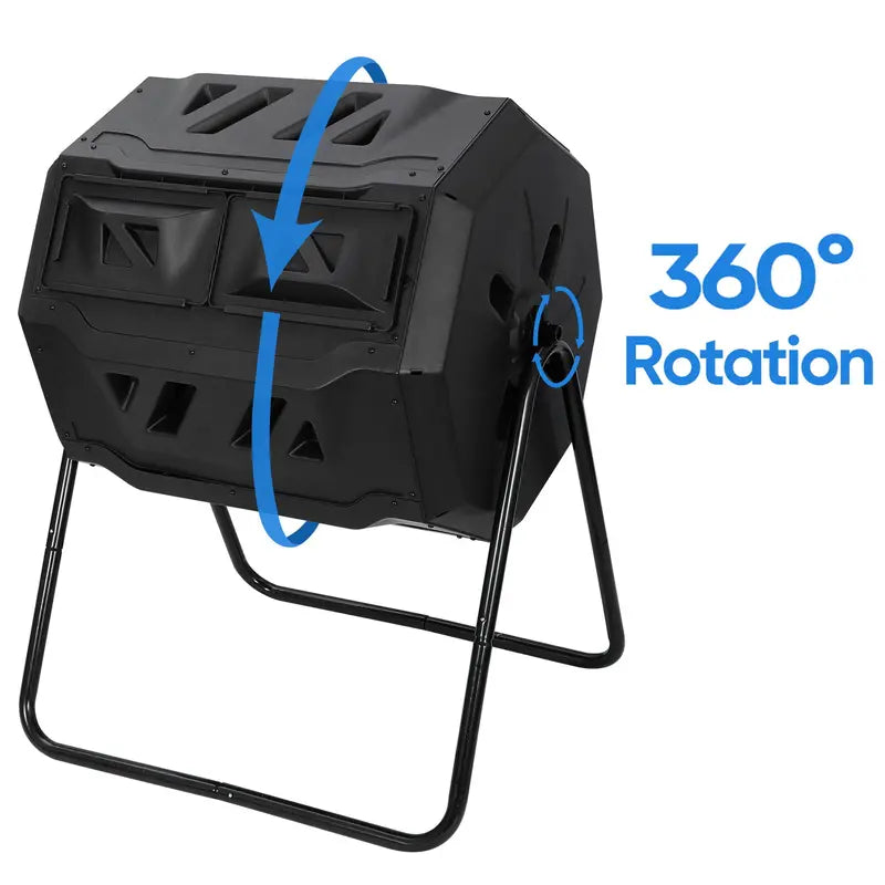ZenSports 43Gal Outdoor Compost Tumbler Bin â€?Dual Chambers, Sliding Doors, Black,